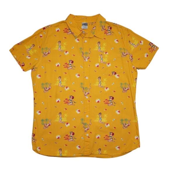 Hang Ten Retro Beach Print Button-Up Shirt Size XL – Pin-Up Girl Aloha Vibes - Picture 1 of 9